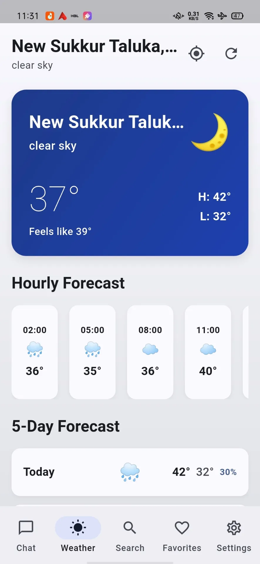 Bolt Weather app home screen