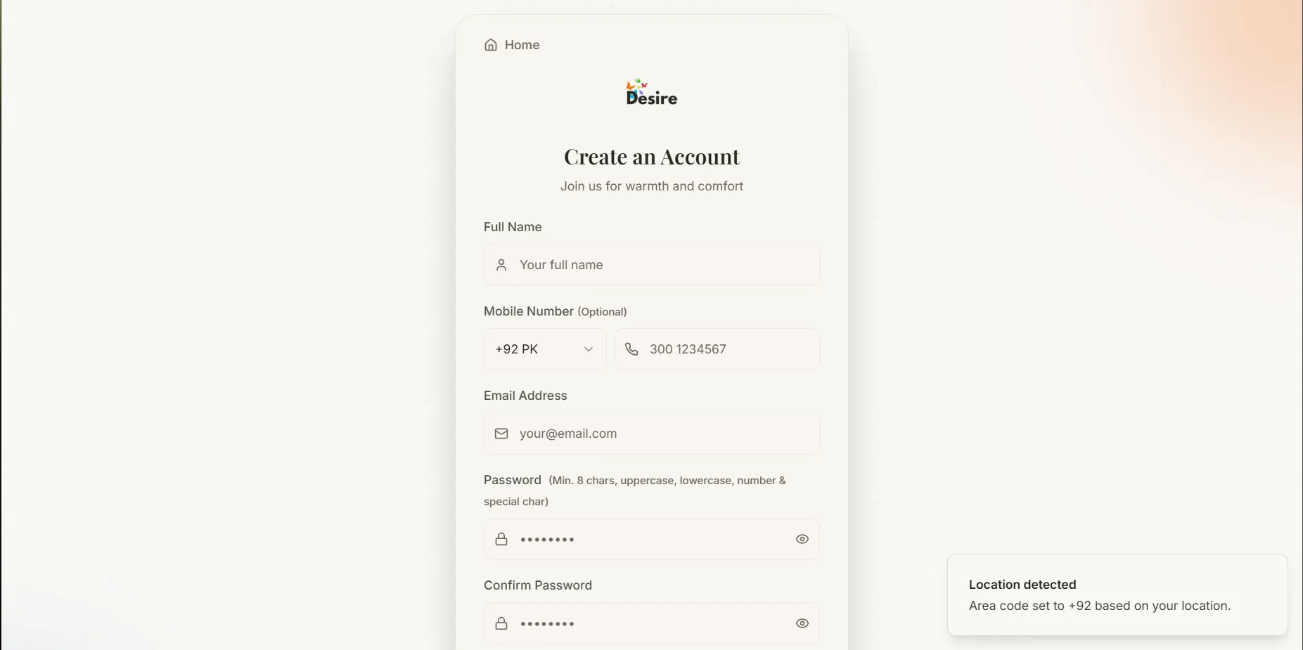 Create Account Page