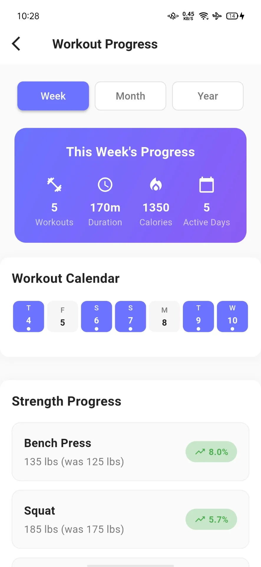 Workout Progress & Calendar