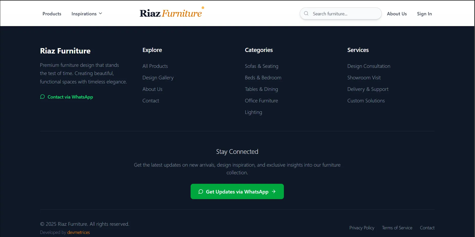 Footer with Services