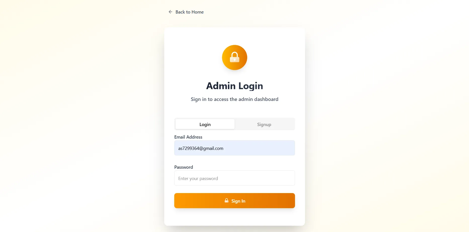 Admin Login Page